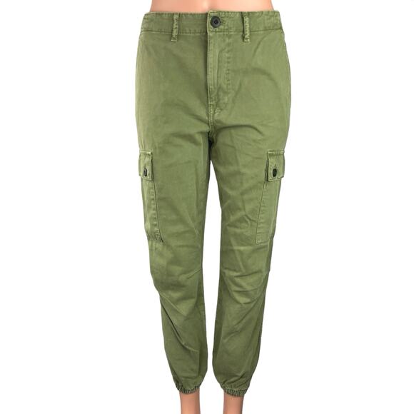 Zara Women's Green High Rise Cuff Hem Tapered Relaxed Ankle Cargo Pants Size 2 - Picture 1 of 5